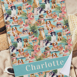 熱帯犬カラフル夏がパーソナライズされたかわいい ビーチタオル