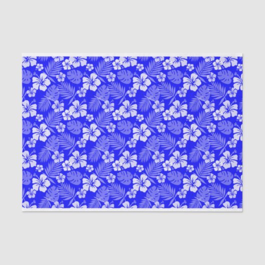 熱帯王室の白ハイビスカスの花を持つ青 薄葉紙 (正面)