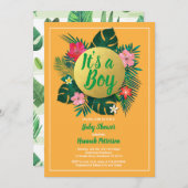 熱帯男の赤ちゃんシャワー招待夏ルアウ(ハワイ式宴会) 招待状 (正面/裏面)