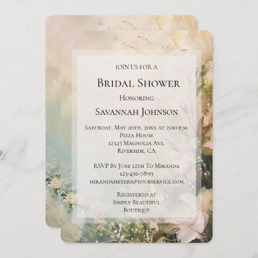 熱帯白い花ブライダルシャワー 招待状 (正面/裏面)