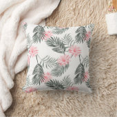 熱帯白ピンクの灰色のヤシ葉の木のモダン クッション (ブランケット)