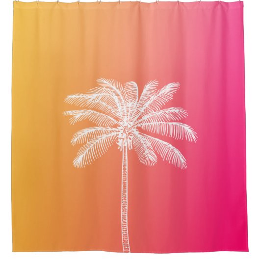 熱帯白ヤシの木の夕日 シャワーカーテン (正面)