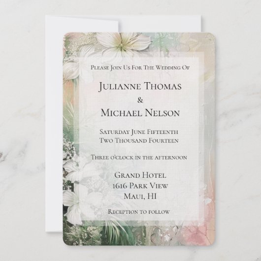 熱帯白結婚花 招待状 (正面)