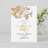 熱帯白結婚蘭の金箔 箔招待状 (立ち正面)