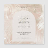 熱帯白/金ゴールドのヤシの葉の夏結婚の写真 マグネット招待状 (正面)