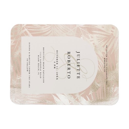 熱帯白/金ゴールドのヤシの葉の夏結婚の写真 マグネット (横)