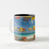 熱帯砂のビーチおよびターコイズの海。 2 ツートーンマグカップ (正面左)