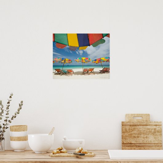 熱帯砂ビーチとターコイズ海。2 ポスター (キッチン)