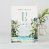 熱帯砂ビーチパーム結婚ツリーのテーブル番号 招待状 (スタンド正面)