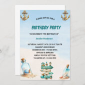 熱帯砂ビーチボトル夏誕生日 招待状 (正面/裏面)