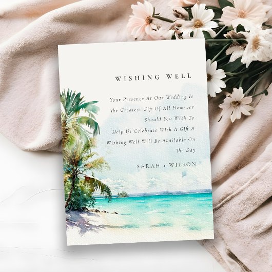 熱帯砂ビーチヤシ結婚の木の願い井戸 エンクロージャーカード
