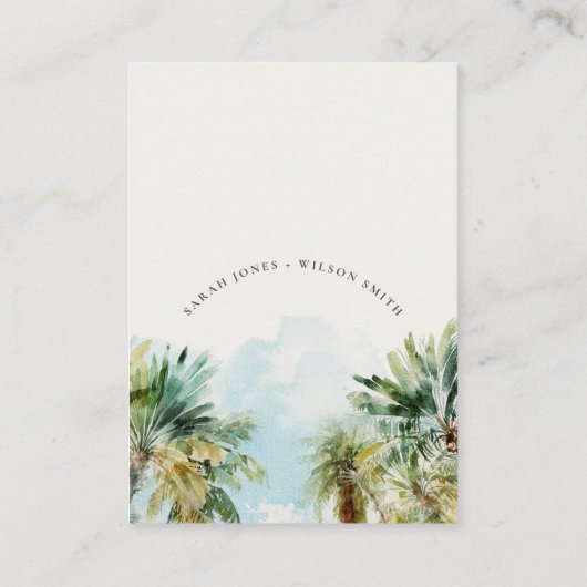 熱帯砂ビーチヤシ結婚の木の願い井戸 エンクロージャーカード (裏面)