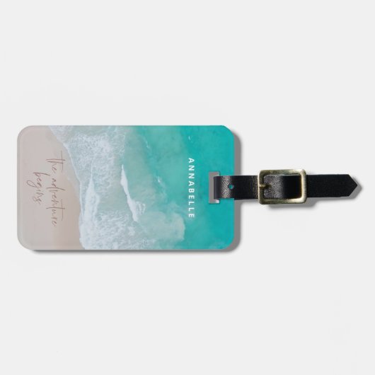 熱帯砂ビーチ海冒険が始まる ラゲッジタグ (正面横)