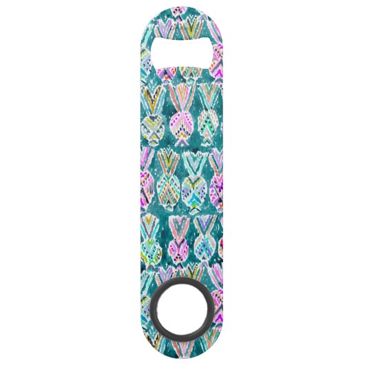 熱帯種族の水彩画のパイナップルパターン スピード栓抜き (裏面)