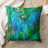 熱帯精神-金ゴールドおよび青いコンゴウインコの芸術の枕 クッション (ブランケット)