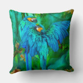 熱帯精神-金ゴールドおよび青いコンゴウインコの芸術の枕 クッション (裏面)