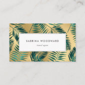 熱帯紅葉パターンティール（緑がかった色）金ゴールド 名刺 (正面)