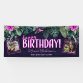 熱帯紅葉ピンクネオンハッピーバースデー写真 横断幕 (横)