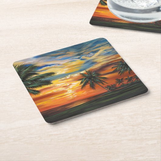 熱帯素晴らし夕日 スクエアペーパーコースター (アングル)