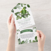 熱帯素朴ジャングルグリーンオウム赤ちゃんシャワー オールインワン招待状 (貼ってはがせる)