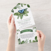 熱帯素朴ジャングルブルーバタフライベビーシャワー オールインワン招待状 (貼ってはがせる)