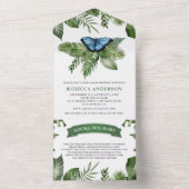 熱帯素朴ジャングルブルーバタフライベビーシャワー オールインワン招待状 (内側)