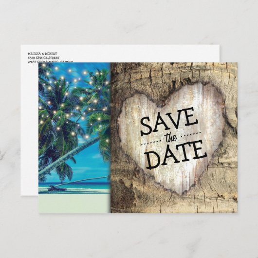 熱帯素朴ビーチの目的地の日付を保存 案内ポストカード (正面/裏面)