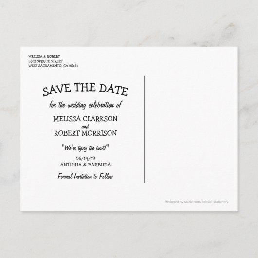 熱帯素朴ビーチの目的地の日付を保存 案内ポストカード (裏面)