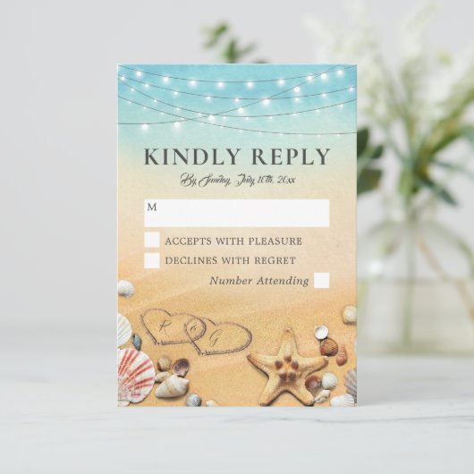 熱帯素朴ビーチハート結婚反応 出欠カード (スタンド正面)