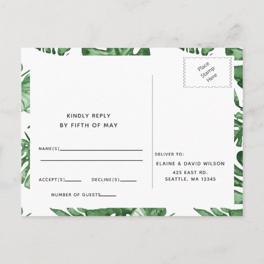 熱帯素朴自然植物樹結婚生病 インビテーションポストカード (裏面)