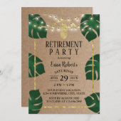 熱帯素朴金ゴールドパイナップルルアウ（ハワイ式宴会）退職 招待状 (正面/裏面)