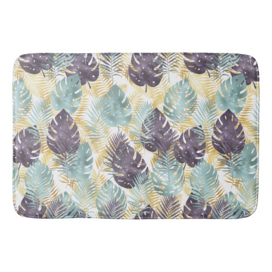 熱帯紫緑色葉金ゴールド  バスマット (正面)