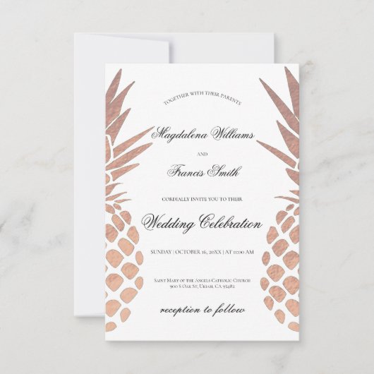 熱帯結婚のフェイク金ゴールドパイナエレガントン 招待状 (正面)