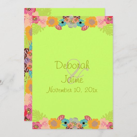 熱帯結婚の+カスタマイズ背景色 招待状 (正面/裏面)