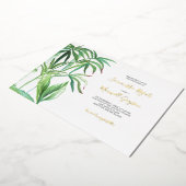 熱帯結婚テーマ緑 箔招待状 (回転した状態)