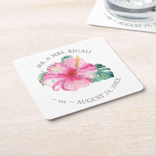 熱帯結婚ハイビスカス花 スクエアペーパーコースター (アングル)
