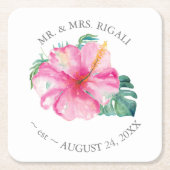 熱帯結婚ハイビスカス花 スクエアペーパーコースター (正面)
