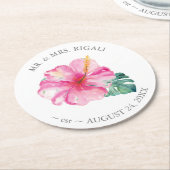 熱帯結婚ハイビスカス花 ラウンドペーパーコースター (アングル)