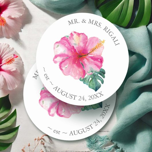 熱帯結婚ハイビスカス花 ラウンドペーパーコースター