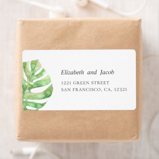 熱帯結婚夏。エキゾチックなグリーンアドレス ラベル (インサイチュ)