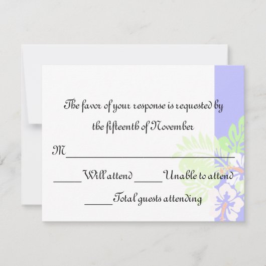 熱帯結婚式の応答カード 出欠カード (正面)