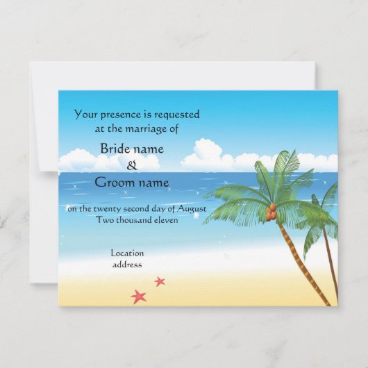 熱帯結婚式招待状かビーチのパーティー 招待状 (正面)
