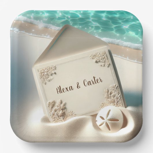 熱帯結婚式招待状オンアビーチ ペーパープレート (正面)