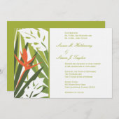 熱帯結婚式招待状 – 緑とオレンジ 招待状 (正面/裏面)