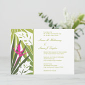 熱帯結婚式招待状-緑とピンク 招待状 (スタンド正面)