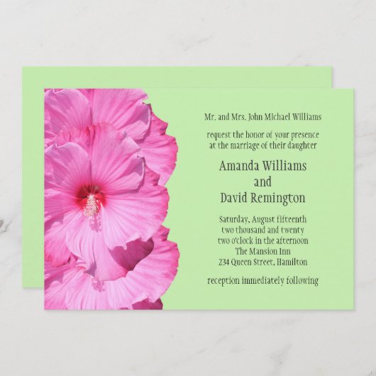 熱帯結婚式招待状(緑) 招待状 (正面/裏面)