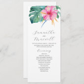 熱帯結婚式 プログラムピンクハイビスカスフラワー 招待状 (正面/裏面)