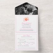 熱帯結婚蘭の花の水色ピンク オールインワン招待状 (内側)