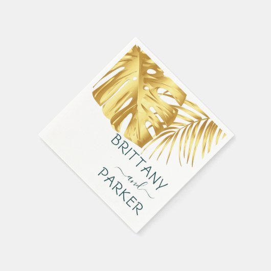 熱帯結婚金ゴールドパーソナライズされた スタンダードカクテルナプキン (角)