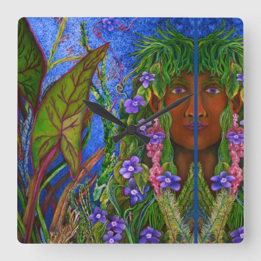 熱帯絵を描の風景に登場する若い女性 スクエア壁時計 (正面)